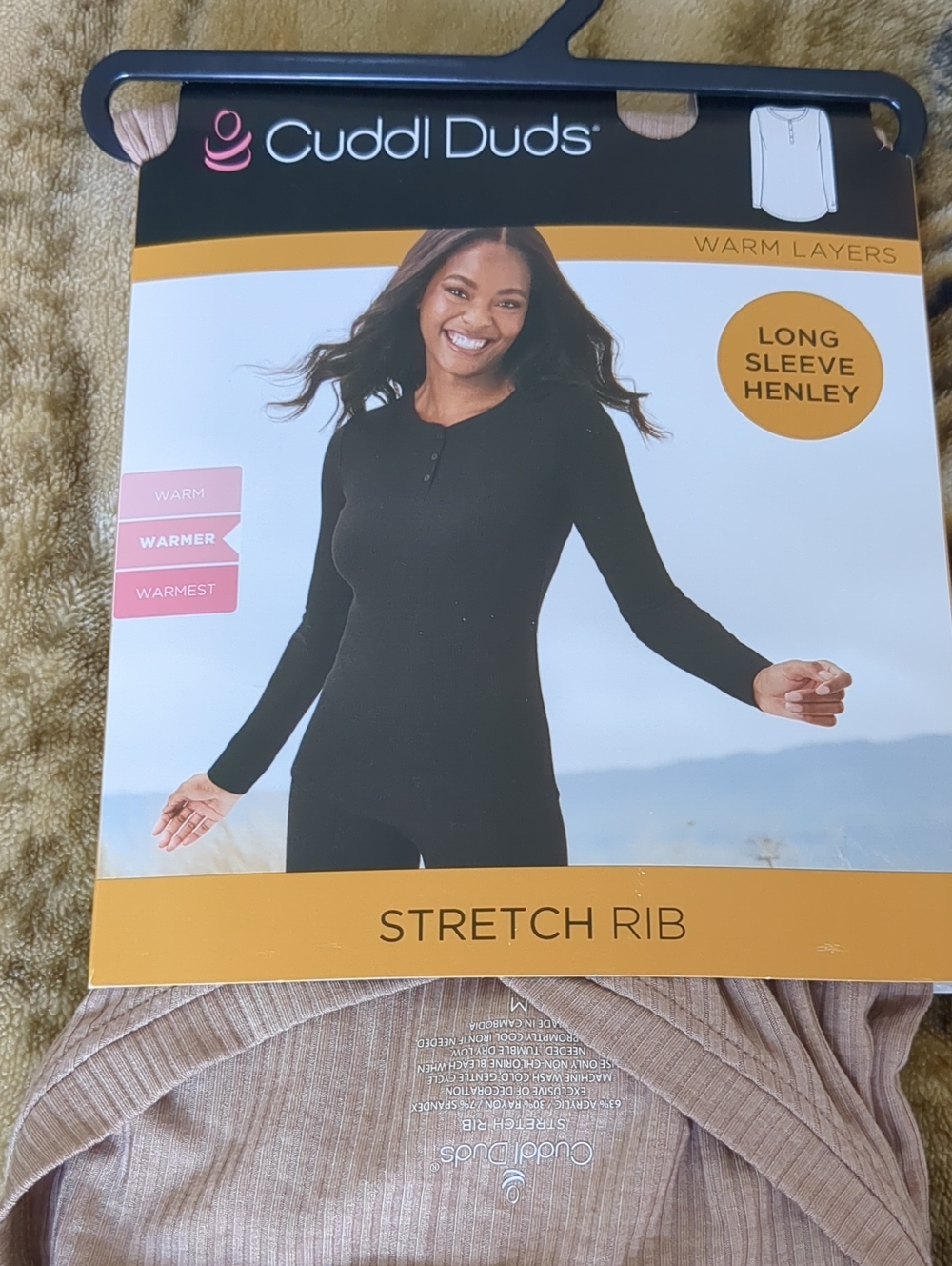 Cuddl Duds Women’s Long Sleeve Stretch Rib Henley - Black